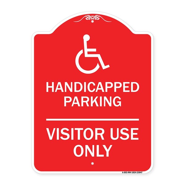 Reserved Parking Handicapped Parking Visitor Use Only with Graphic, Red & White, A-DES-RW-1824-23047